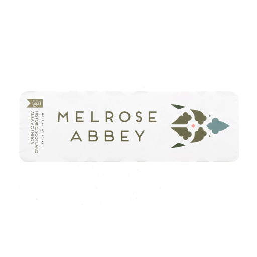 Slim white book mark with Melrose Abbey across the front