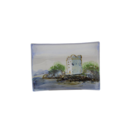 small rectangular decorative dish with urquhart castle painted scene and smooth gloss finish