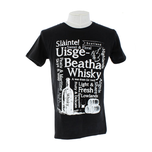 cotton Slainte slogan tshirt with scottish whisky related words on