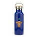 Bright blue water bottle featuring a highland cow/