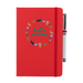 Red notebook featuring a circular design of Scottish animals and emblems. 