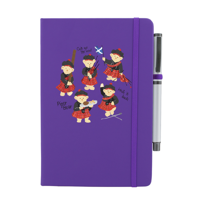 Purple notepad with pen featuring dancing Piper Bear teddy's.