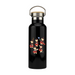 Black water bottle featuring 5 dancing bears dressed in highland dress. 