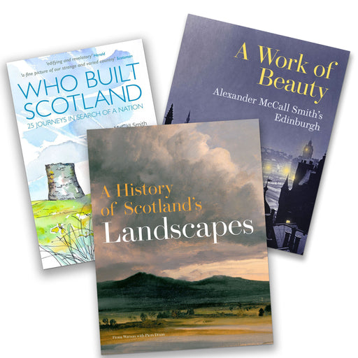 Book Bundle containing 'Who Built Scotland', 'A Work of Beauty' and 'A History of Scotland's Landscapes'. 