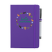 Purple notebook featuring a circular design of Scottish animals and emblems. 