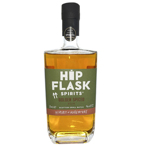 Hip Flask Spirits Golden Spiced Rum bottle on a white background - Image
