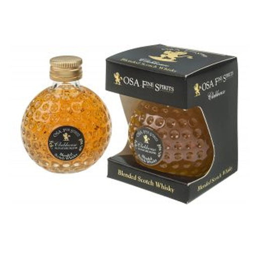 St Andrew's Clubhouse whisky blend presented in a golf ball shaped bottle and black presentation box