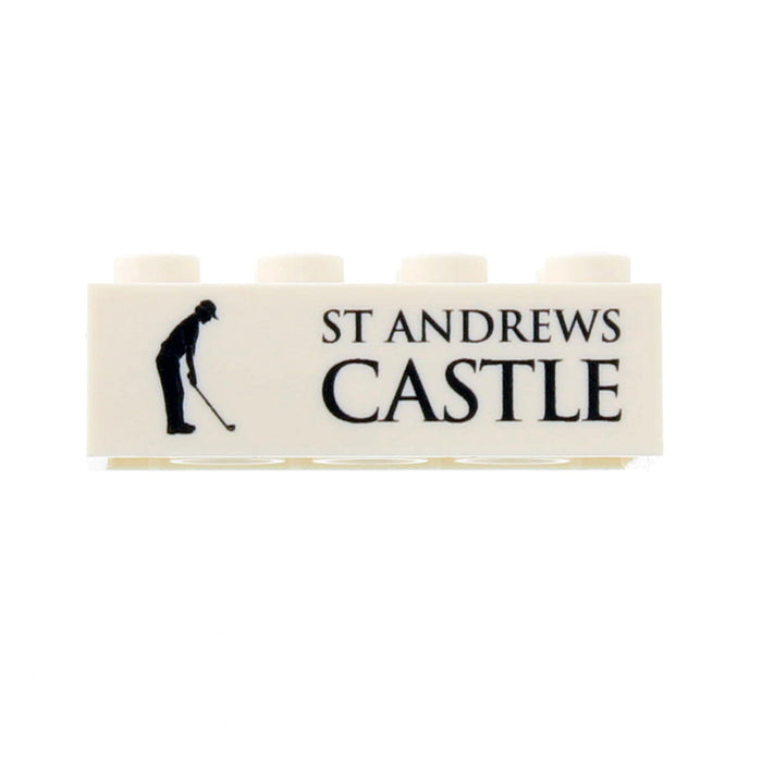 Building block with 'St Andrews Castle' text and golfer icon on a white background - Image