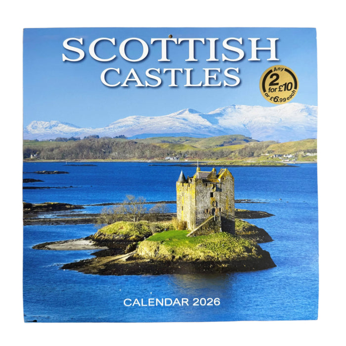 Cover of the Scottish Castles Calendar 2026 features a castle in the middle of a loch.  - Image
