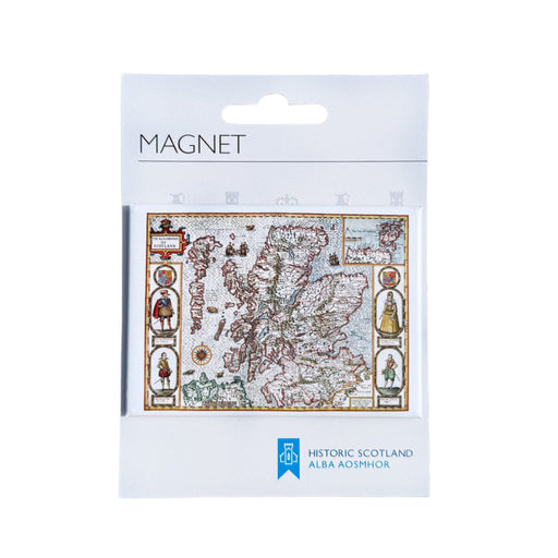 White card holder with a rectangular magnet showcasing the ancient map of Scotland.  - Image