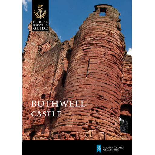 The front cover of the Bothwell Castle guidebook features a photographic print of part of the castle ruins against a bright blue sky. 