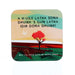 Coaster features a calming sunset image with gaelic writing that translates to 'May all your days be happy ones'. 