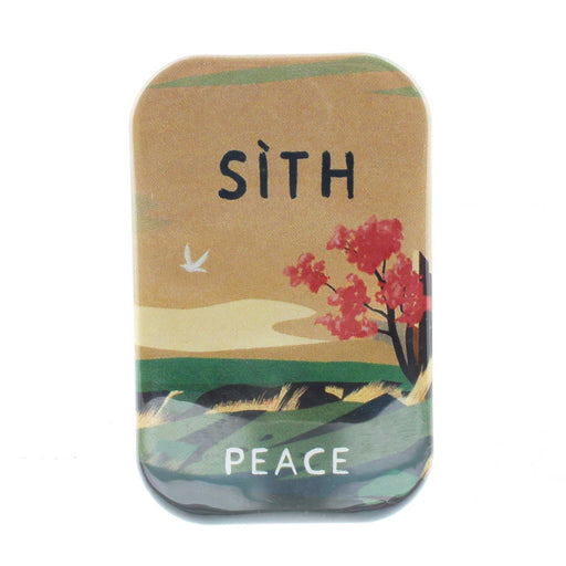 Rectangular fridge magnet featuring a calming sunset landscape print . The text at the top reads Sìth which is translated at the bottom from Gaelic to English - Peace. 