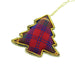 The tartan backing of the Handmade Tree shaped Decoration made using tartan fabric and gold embroidery.  