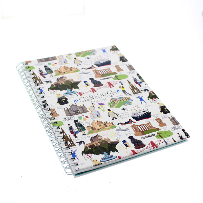 White ring binder notepad featuring a print of Edinburgh's famous landmarks. 