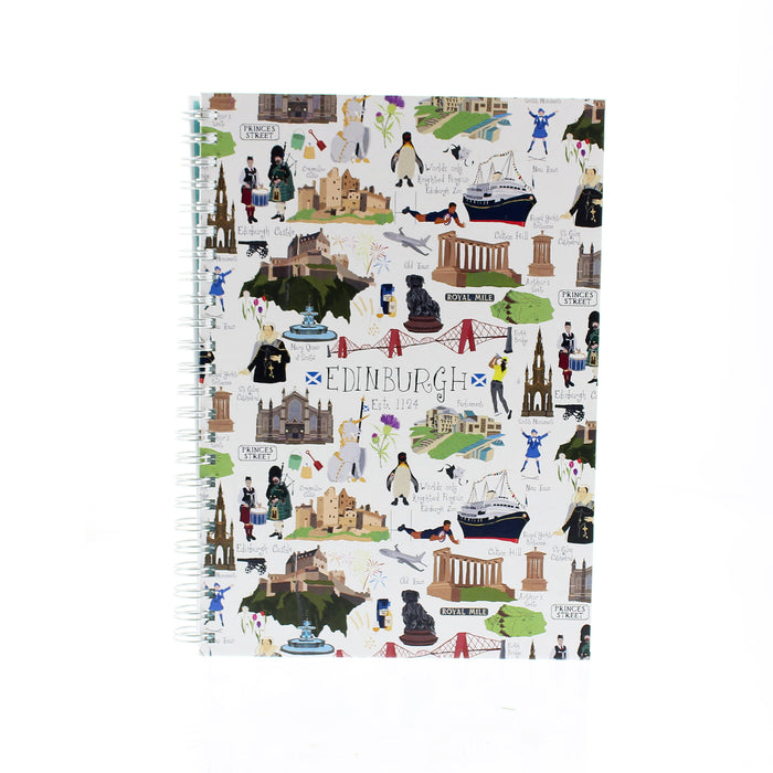 White ring binder notepad featuring a print of Edinburgh's famous landmarks. 