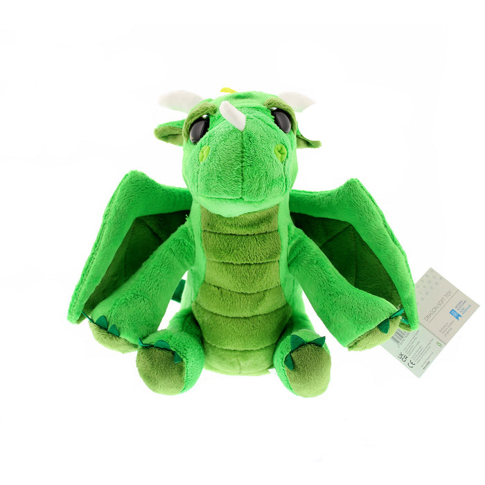 Plush Green Dragon Soft Toy featuring big sparkly eyes, wings and a long tail