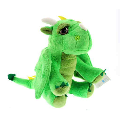 Plush Green Dragon Soft Toy featuring big sparkly eyes, wings and a long tail. 