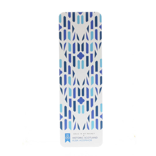 A repeat print in blue of the abbey window covers the back of the bookmark. 