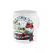 White Ceramic Mug featuring Edinburgh Castle surrounded by a big wheel and Christmas tree. Underneath is a red tartan banner with white text that reads 'From Edinburgh Castle'. 