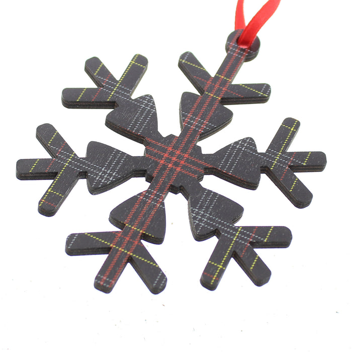 Sbowflake shaped Tree decoration with the EC Tartan printed all over