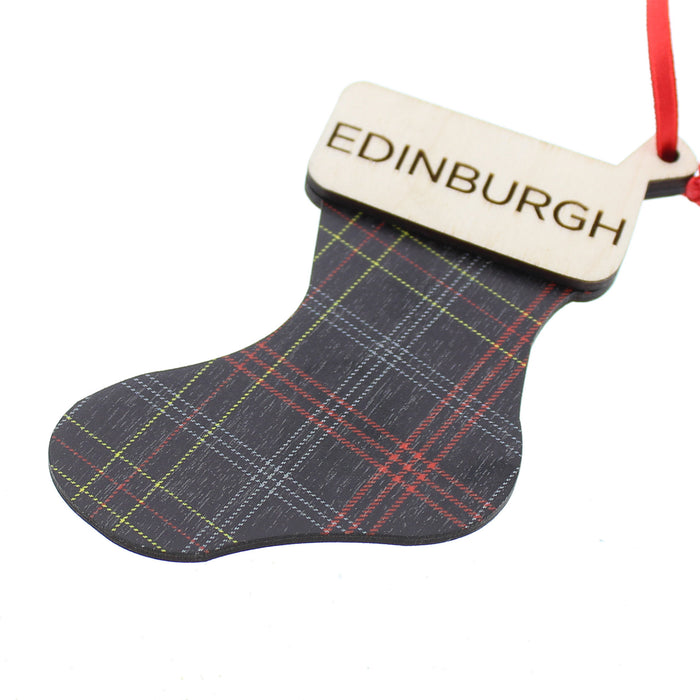 Stocking shaped Tree decoration with the EC Tartan printed all over