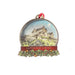 A wooden tree decoration in the shape of a snowglobe. Edinburgh Castle is featured in a snowy scene with holly and festive wreathes at the bottom. 