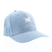 Light Blue kids cap featuring a white unicorn and Scotland embroidered underneath. 