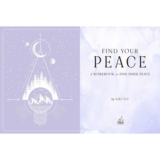 Inner covers of the Find Your Peace book in light purple cloud and star print.
