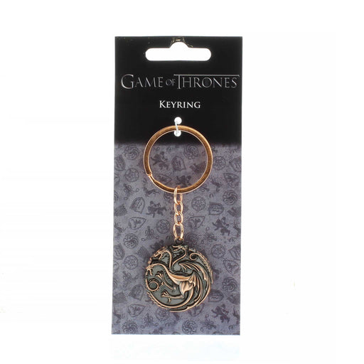 Game of Thrones Dark bronzed metal keyring featuring a three headed dragon