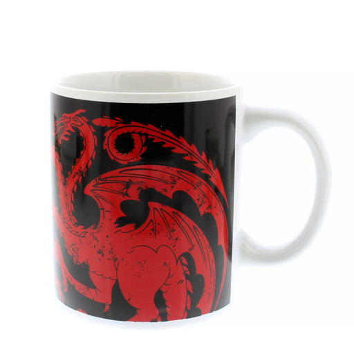Black Game of Thrones Mug featuring a red dragon on the front. 