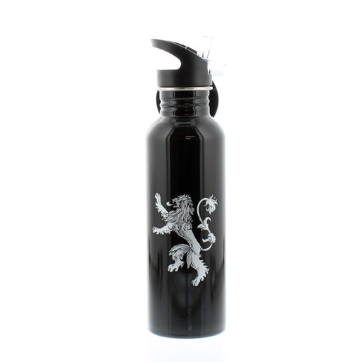 Game of thrones Black Stainless Steel water bottle featuring the Lannister Lion in silver. 