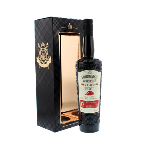 Tall bottle of limited edition Edinburgh Castle Whisky and it's black and gold presentation box. 