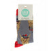 Grey ankle socks with red trims feature an all over print of a Highland Cow wearing a Tartan Tam. 