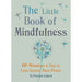 Front cover of the Little Book of Mindfullness has a calming light green colour and a digital print of a dandelion shaped flower. The text below is in orange and reads '10 minutes a day to Less Stress, More Peace'. 