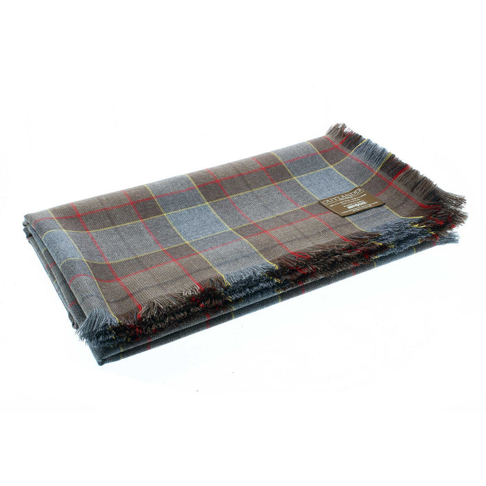 Large blanket wool tartan shawl featuring the official Outlander Fraser Tartan. The shawl is folded neatly against a white backdrop.