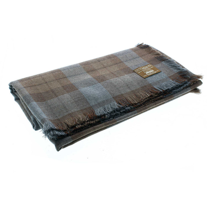 A large tartan shawl featuring the official Outlander tartan. The shawl is neatly folded against a white background. 