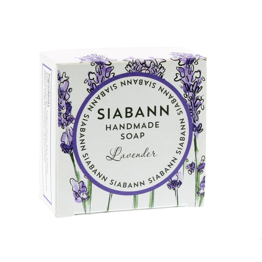 The Lavender soap bar in a white box. 