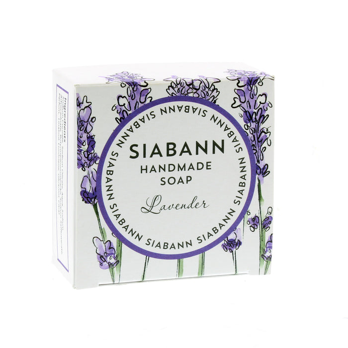 The Lavender soap bar in a white box. 