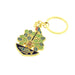 Small enamel keyring featuring symbols of Glasgow's patron Saint Mungo. A tree with a Robin on top sits upon a fish. The keyring is finished with gold hardware. 