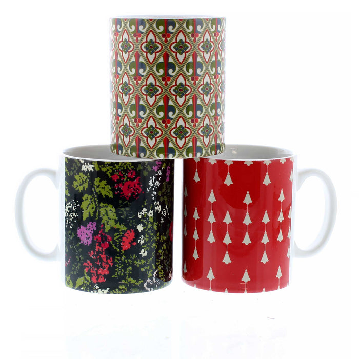 The three Stirling Castle printed mugs stacked against a white background. 