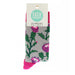 Grey/Beige ankle socks with a pink trim and all over Thistle Print. 