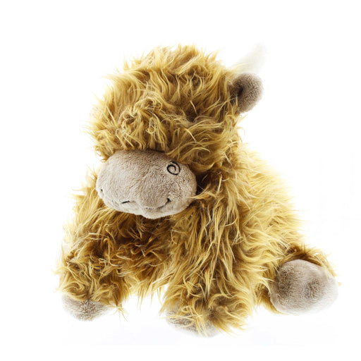 Shaggy Highland Cow soft toy that can lay flat like a pillow. 