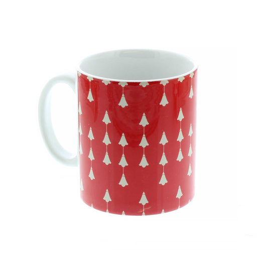 The red Tulip print mug with white handle. 