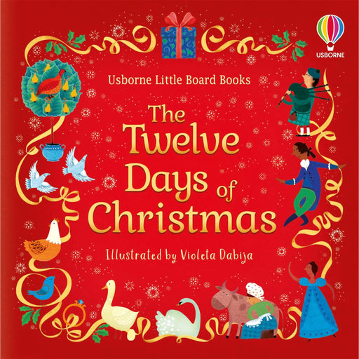 The Red festive front cover of 'The Twelve Days of Christmas' features all of the characters of the famous Christmas poem. 