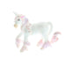 White toy Unicorn figure features pink hair and flashes of glitter. 