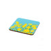 Bright blue coaster with yellow daffodil print.