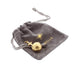 Large Gold Orb with cross charm on a drawstring grey velvet pouch 