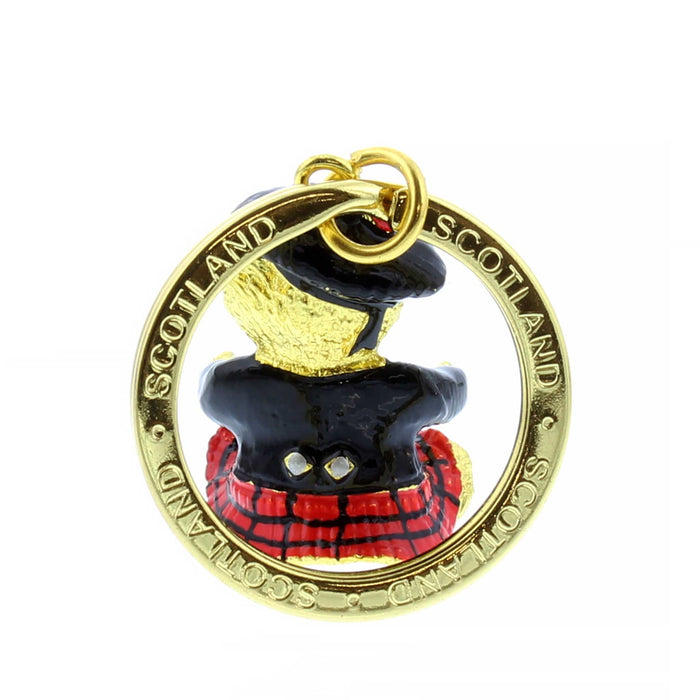 Miniature Gold Piper Bear with highland dress and gold coloured hardware keyring. 