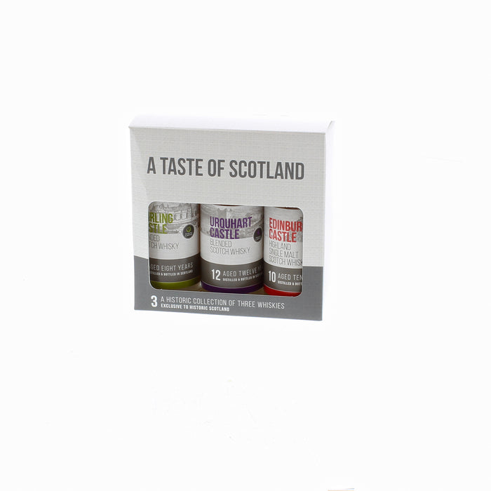 Triple pack of Taste of Scotland Whisky from Edinburgh Castle, Stirling Castle and Urquhart Castle boxed 